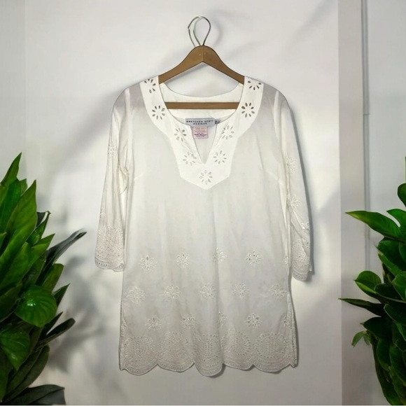 Gretchen Scott Designs Boho Prairie Popover Eyelet V Neck Tunic Blouse - Picture 1 of 8